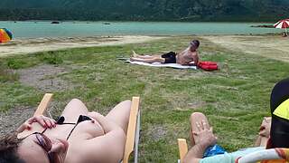 Voyeur masturbates on the plage in foreside of my spouse