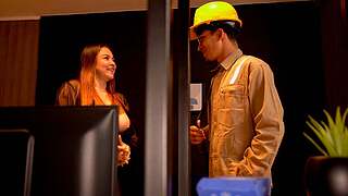 Web service worker Thiago Lopez hooks up wifi to breasty milf Daniela Gomez